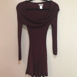 Cowl neck long sleeve maroon dress